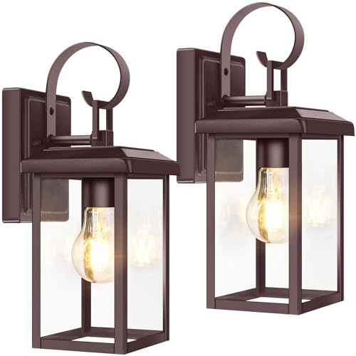 2 Pack Outdoor Wall Light Fixtures (Brown / 12.8")