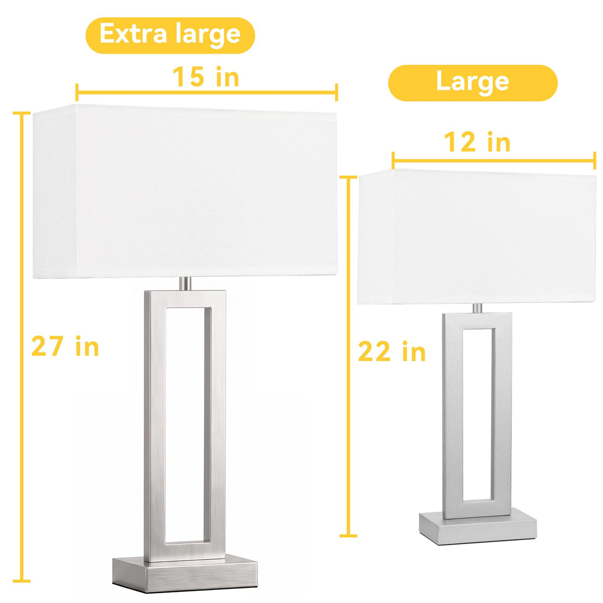 26" Tall Touch Lamps for Nightstand with USB C+A (D. White&Silver / Large(26in))