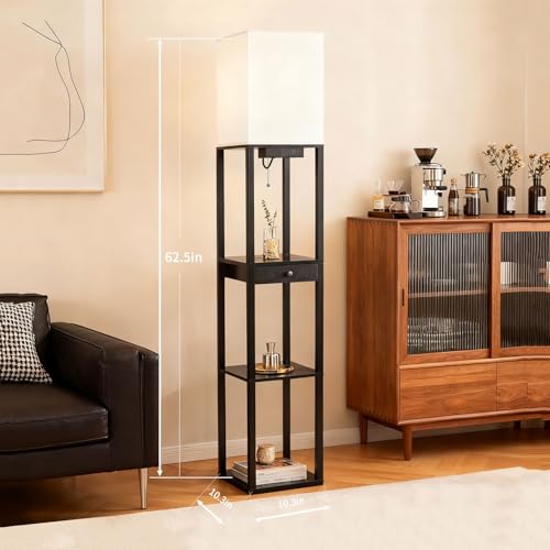 Shelf Floor Lamp with 1 Drawer (Black(USB+Drawer))