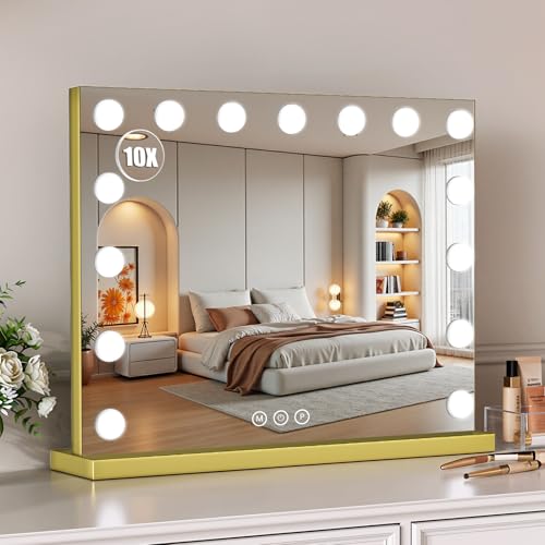 Vanity Mirror with Lights (Gold / 23"L x 18"W)