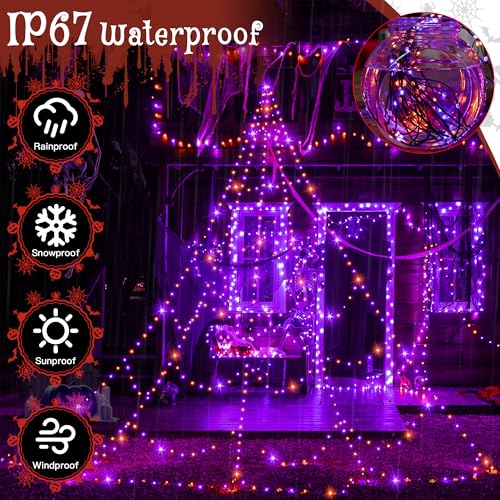 Halloween Lights Outdoor 454 LED Spider Web Lights Orange & Purple Halloween Decorations