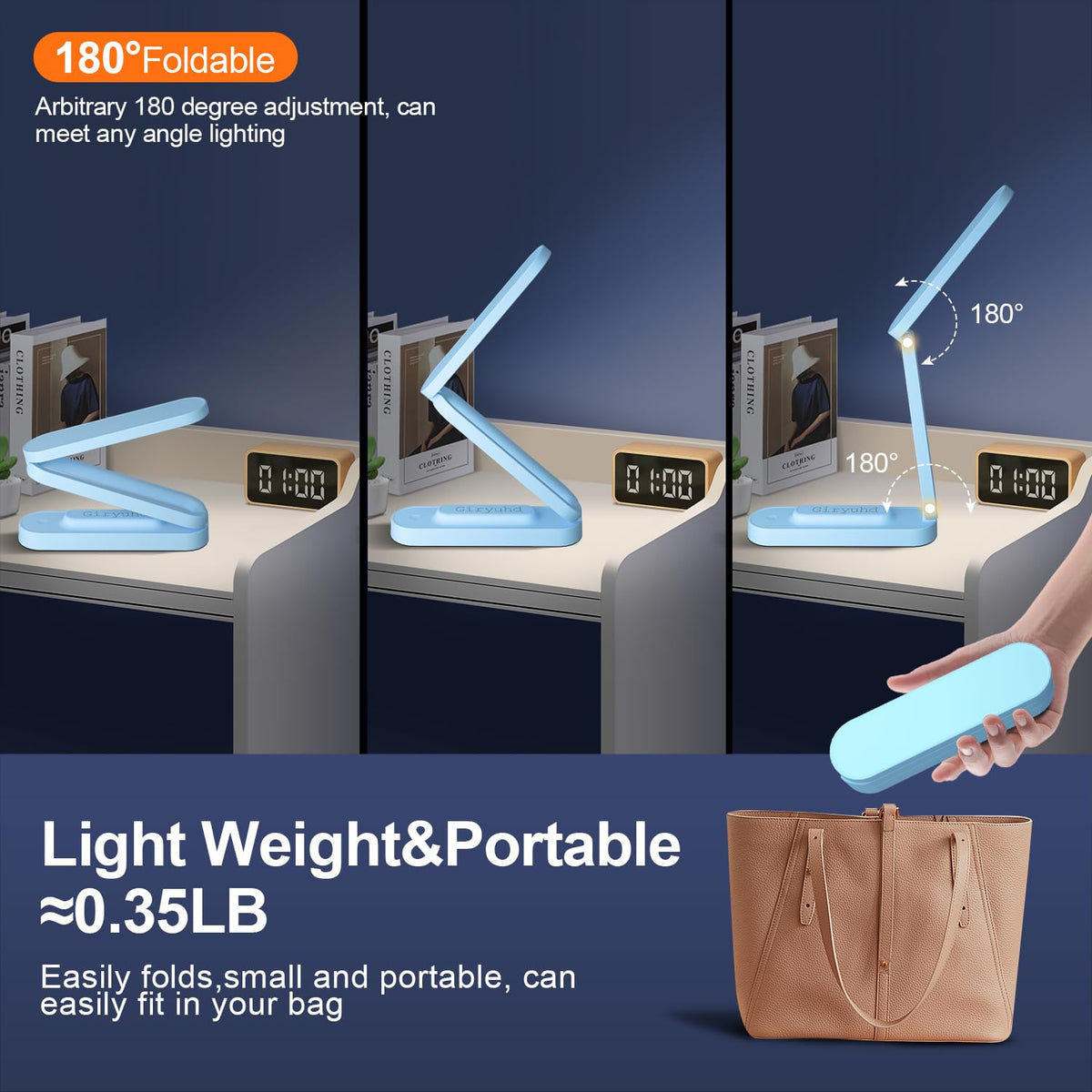 LED Desk Lamp for Office Home & Battery Operated Lamp Rechargeable Lamp Foldable & Portable Light (Blue (1-Pack))