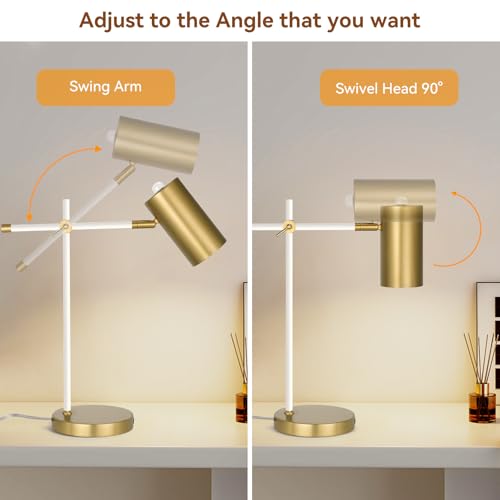 Modern White and Gold Desk Lamp with Type C Charging Port (White & Gold)