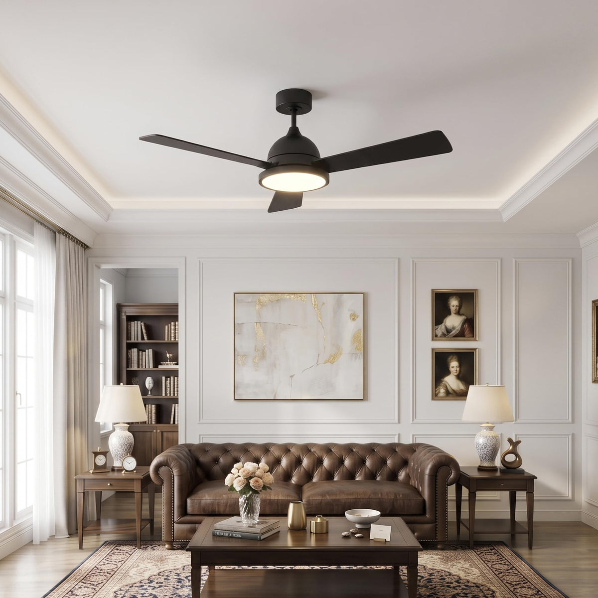 52" Ceiling Fan with Lights (Black & Walnut / 52 Inch)