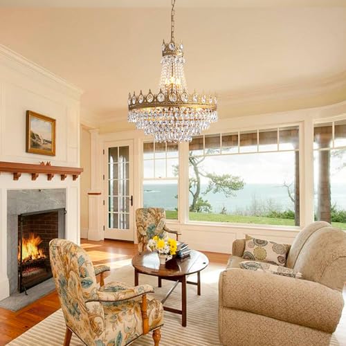 Gold Crystal Chandeliers for Dining Room Light Fixture (D24"H27"- Gold)