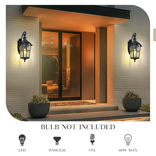 24" Motion Sensor Outdoor Light Fixtures Wall Mount (Black & Gold Edges - Water Glass / 24.3 Inch - Motion Sensor)
