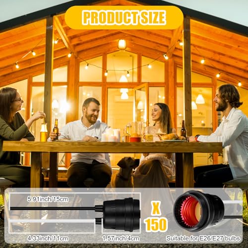 150 Pcs Black Pigtail Lamp Holder Light Sockets E26