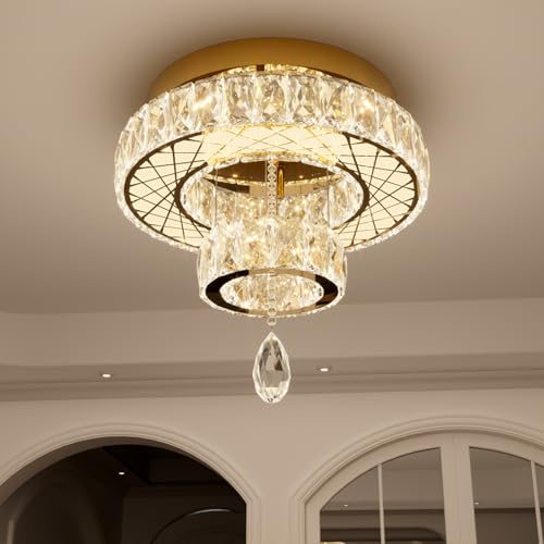Chandelier Bedroom LED Light Modern Hallway Ceiling Lighting Fixtures for Kitchen Dining Room Kitchen Remote Dimmable Gold Lights (16 inch / Gold)