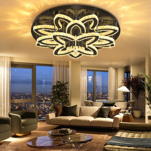 Modern Ceiling Crystal Chandelier Living room Semi Flush Mount Chandelier (Black / Dia 32")
