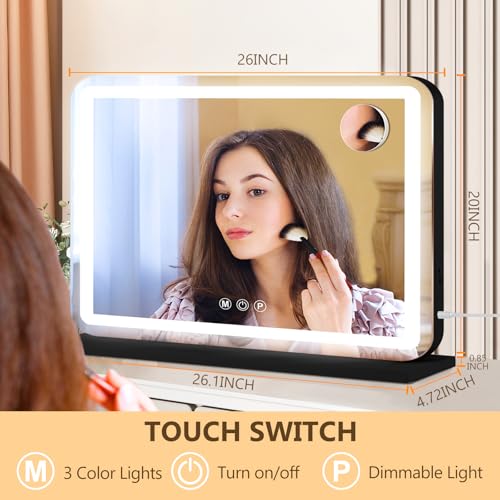 Black 26" x 20" Vanity Mirror with Lights (Black / 26"L x 20"W)