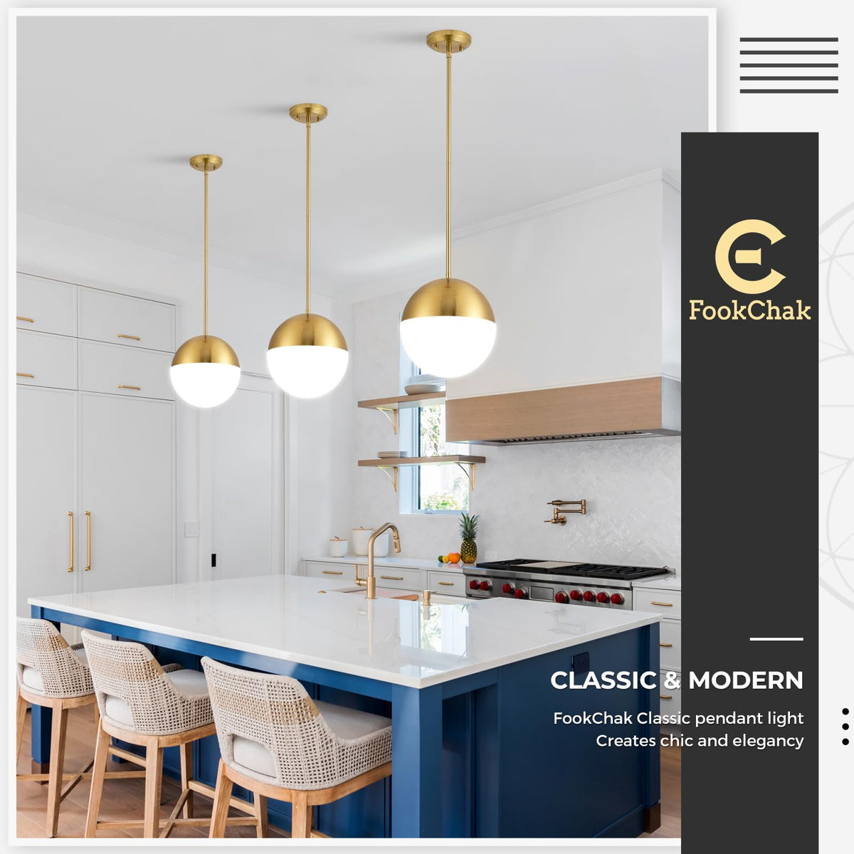 10in Glass Gold Pendant Light Globe Mid Century Modern Kitchen Island Pendant Lighting Brass Frosted Glass Hanging Light Fixtures Milky White Ball Pendant Lights for Dining Room Entry Bathroom (Gold & Milky White)