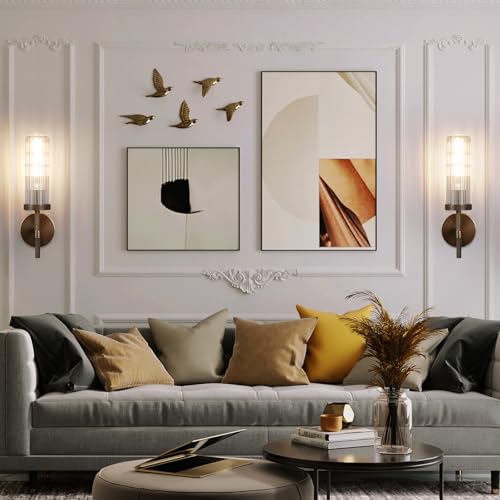 15" Knurled‑Craft Hardwired Brass Wall Sconce (Bronze-Vertical Striped / 15″-2 Pack)
