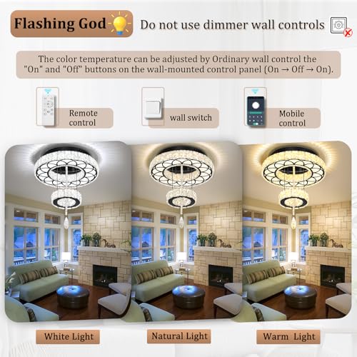 Dia 12" Crystal Mini Chandelier Crystal Black Ceiling Light Fixtures LED Flush Mount Ceiling Light for Living Room Bedrooms Dining Room Dimmable 2700k 4500k 6000k (Black / W:12inches)