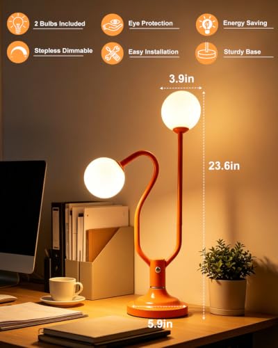 Orange Globe Table Lamp Dimmable Magic DIY Arms G9 Bulbs Included (14-Orange-Globe-2U-Magic DIY Arms)