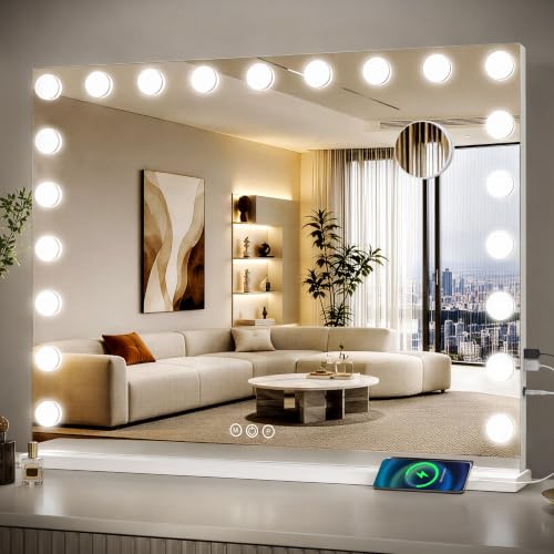 39.4" x 27.6" Extra Large Hollywood Vanity Mirror with Lights (White / 39.4"L x 27.6"W)