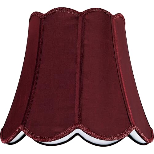 Medium Scalloped Lamp Shade Burgundy (Burgundy Red-natural faux silk / 8"×13"×11" (Spider)-1 pc)