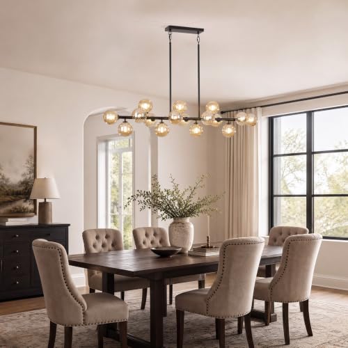 55" Mid Century Modern Glass Globe Sputnik Chandelier with Amber Bubble (Black + Amber / 55 Inch)