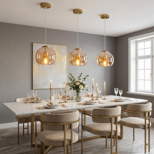 Amber Glass Pendant Lights Kitchen Island (Amber(7.87 in) / 3-Pack)