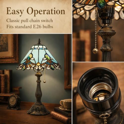 Tiffany Table Lamp Stained Glass Bedside Reading Light W12H19 inch (Sapphire Baroque Style)
