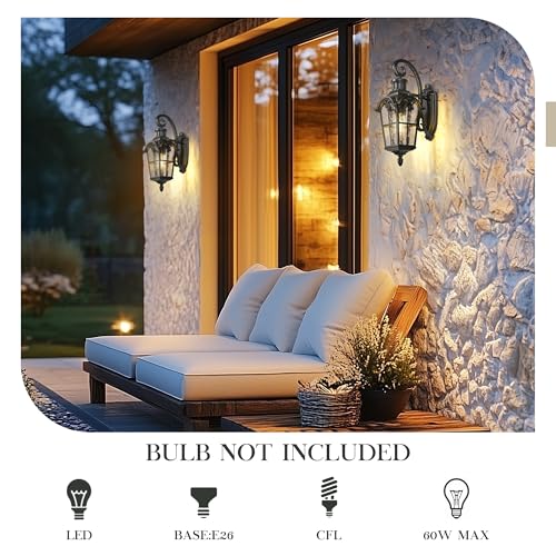 Motion Sensor Outdoor Wall Light (Black & Gold Edges - Water Glass / 18.7 Inch - Motion Sensor)