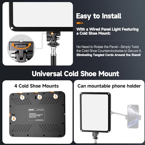 1 Pack LED Video Light Kit with Phone Holder & Barndoor (15W / 29-73inch(1 Pack))