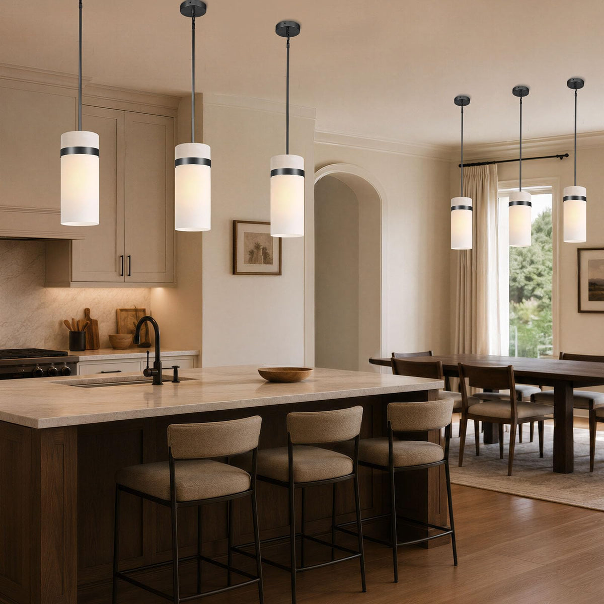 Frosted Glass Pendant Light (6-In-Black)