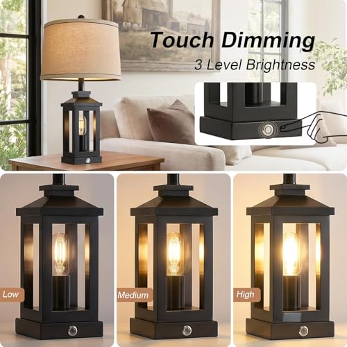 23.75" Retro Farmhouse Black Table Lamp for Living Room Bedroom Nightstand (Dark Black)