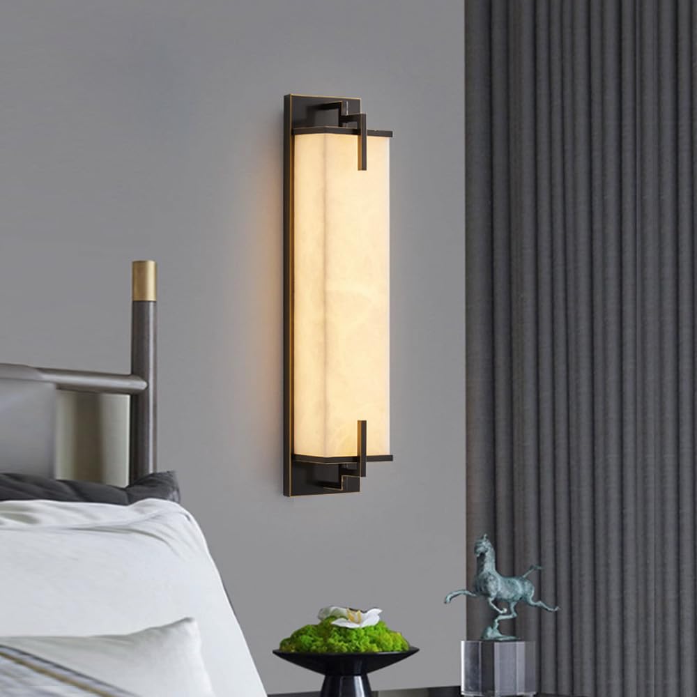 Modern Marble Wall Sconce Natural Alabaster Sconce (Black / 47CM)