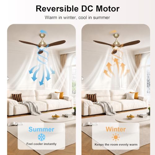 52" Ceiling Fan with Light (Gold & Brown / 52 Inch)