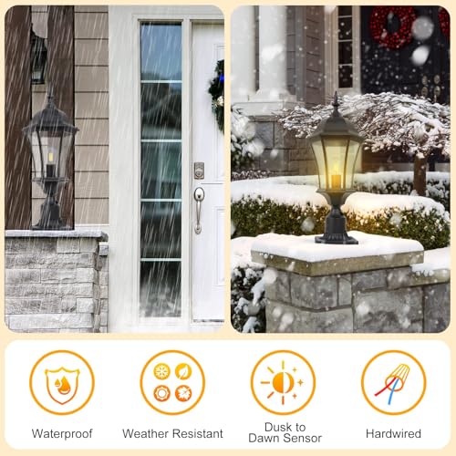 24 Inch Large Dusk to Dawn Outdoor Post Lights Aluminum Black Exterior Post Pole Lamps Outside Pathway Column Lights (Black)