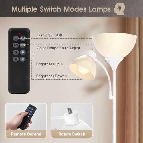 Torchiere Floor Lamp with Remote Control and Adjustable Reading Light (White)