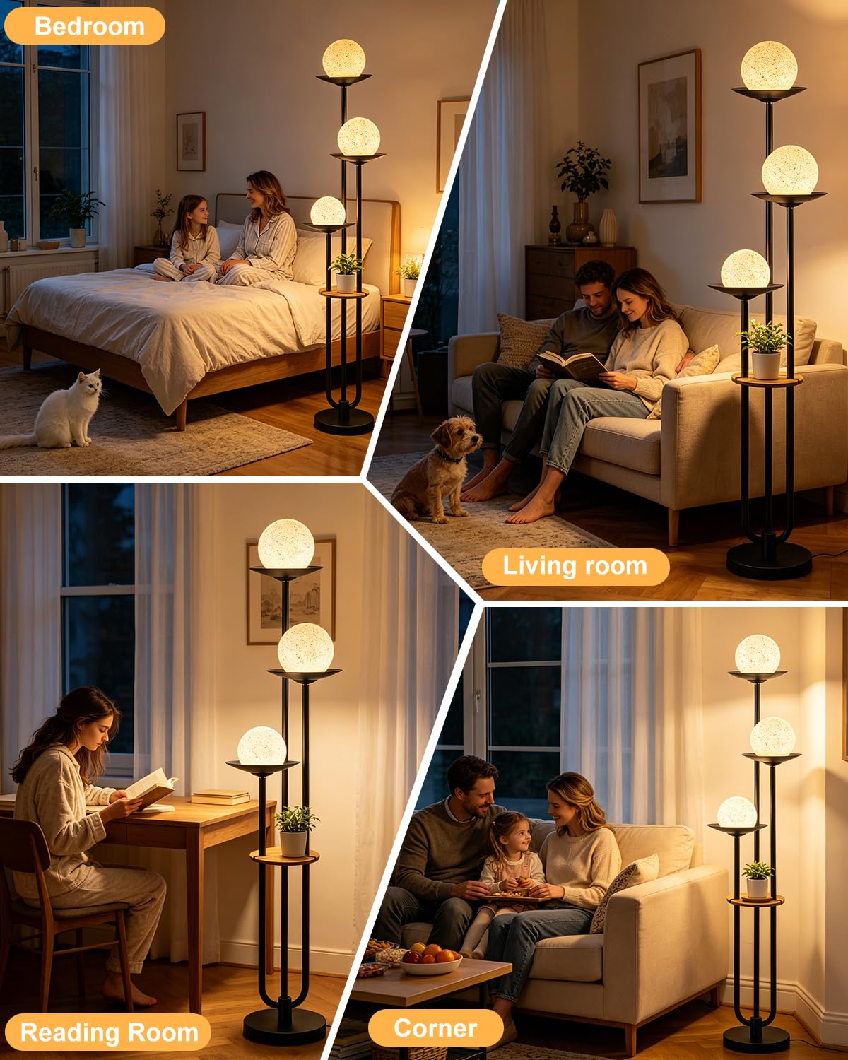 Globe Floor Lamp with Tray&Table 3 (Black-3UL1)