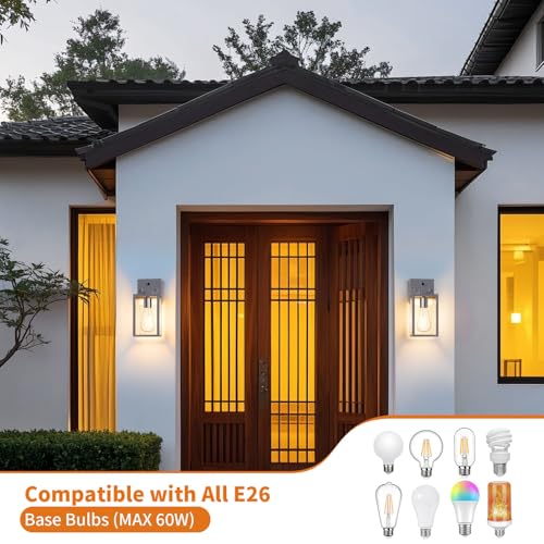 2 Pack Silver Dusk to Dawn Exterior Lighting Fixtures Wall Mount (Silver / Small-10.24'')