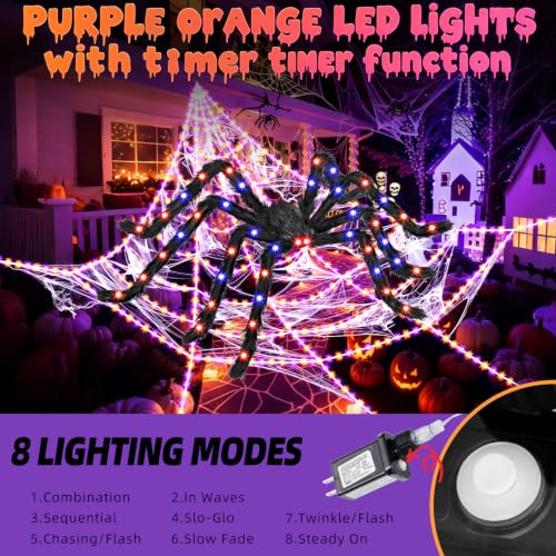 Halloween Decorations Outdoor Lighted Spider & Spider Web Lights Set