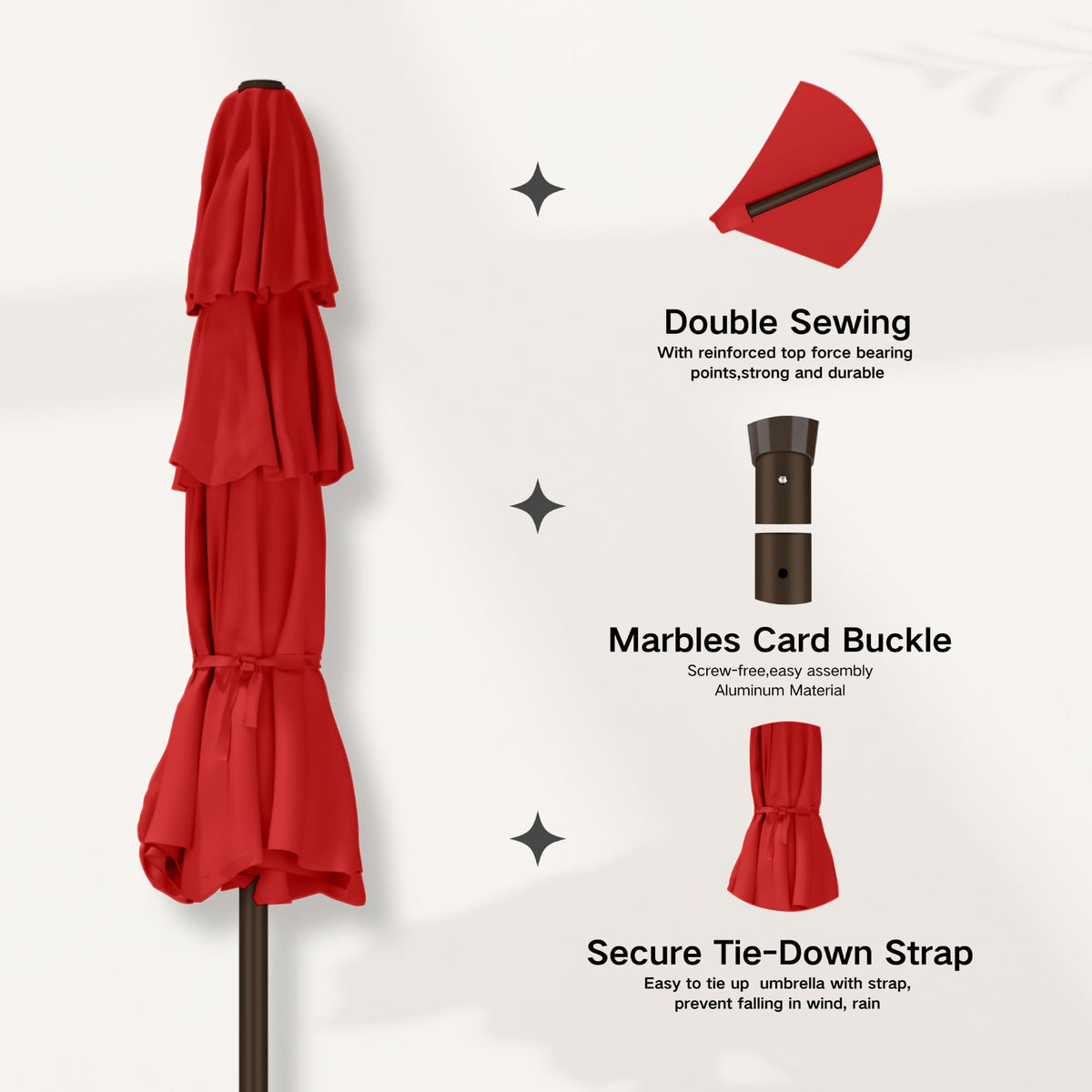 10ft 3 Tier Patio Umbrella with Solar Lights (Red-LED / 10 FT)