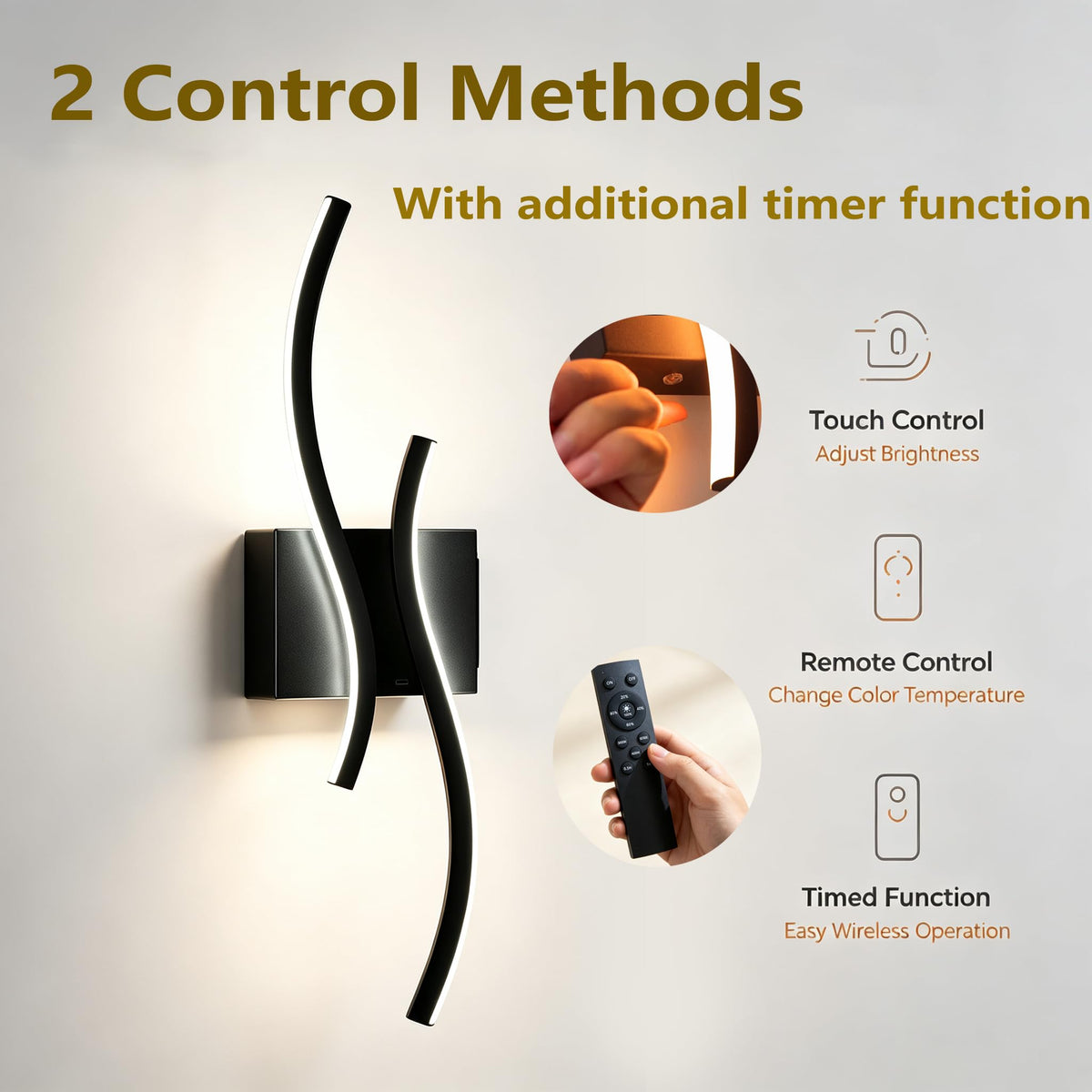 Battery Operated USB Rechargeable Wall Sconce (Black-Dimmable / Battery Charge)