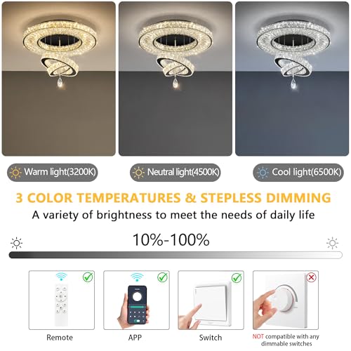 Modern Chandelier for Living Room Light Indoor LED Dimmable Lights Ceiling Chandeliers for Dining Room Bedroom Entryway Black 45W LEDs Fixtures 3600 Lumens (Black / W24")