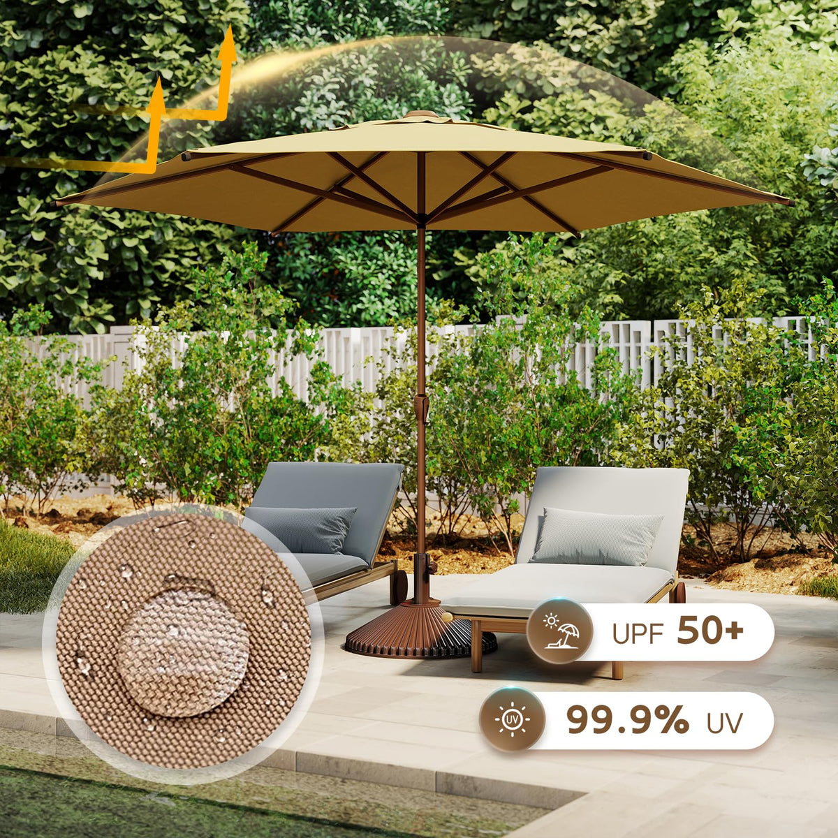 11FT Outdoor Patio Umbrella Outdoor Table Umbrella with Crank Market Umbrella 6 Sturdy Ribs UV Protection Waterproof and Push Button Tilt for Garden Deck Backyard Pool (11 FT(6 Ribs) / Tan)