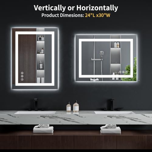 24"x30" LED Bathroom Mirror with Lights (Frontlit & Backlit / 30"L x 24"W)