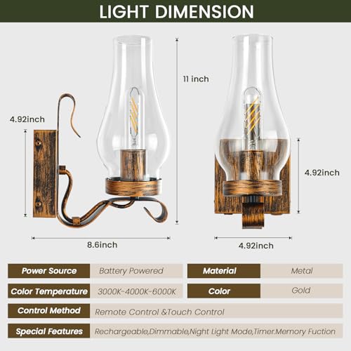 Battery Operated Wall Sconces (Retro Gold / Battery Operated)