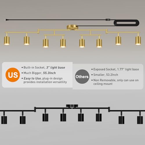 Plug in Track Lighting LED (8-Light Track Light(Gold))
