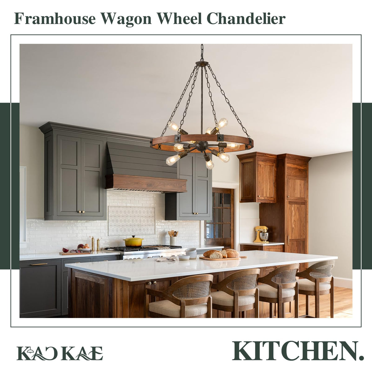 Farmhouse Wagon Wheel Chandelier 31" Wooden Chandelier Light Fixture (Walnut / 31.5 inch 9-Light)