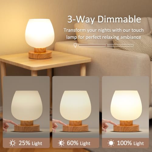Small Touch Table Lamp for Nightstand (Wood Paint)