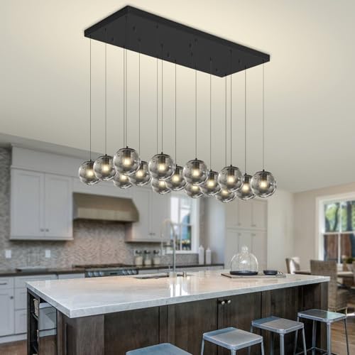 Rectangular Chandelier Smoke Gray Chandelier for Dining Room Large Chandeliers for High Ceiling 16 (Smoke Grey / Rectangle 16-Light)