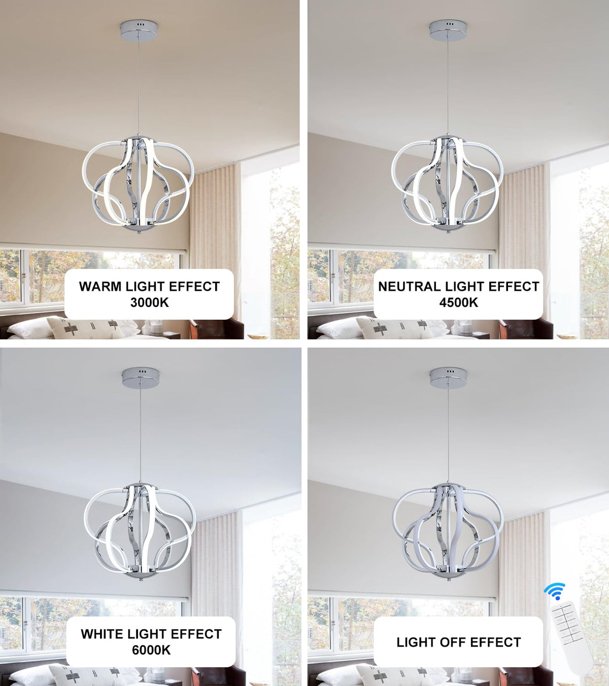 Modern Chrome LED Chandelier with Remote Control (Chrome)