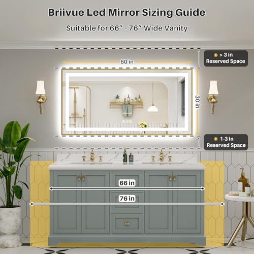 60x30 Inch LED Bathroom Mirror with Gold Frame (Backlit+front Lit With Gold Frame / 60"L x 30"W)