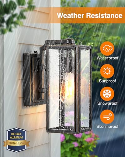 Dusk to Dawn Outdoor Wall Lighting (Black(Gold Trim) / D2D Square 2-Pack)