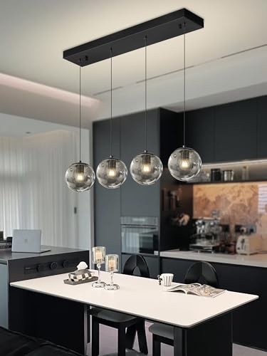 Kitchen Island Lighting Modern 4 Lights Linear Chandeliers for Dining Room (Smoke Grey / Rectangle 4-Light)