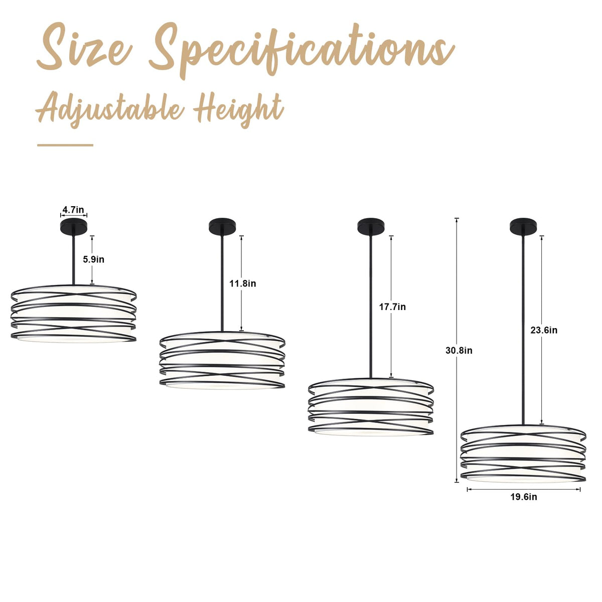 19.7'' 5 Light Black Drum Chandelier Black and White Modern Light Fixtures (Black / 19.7‘’)