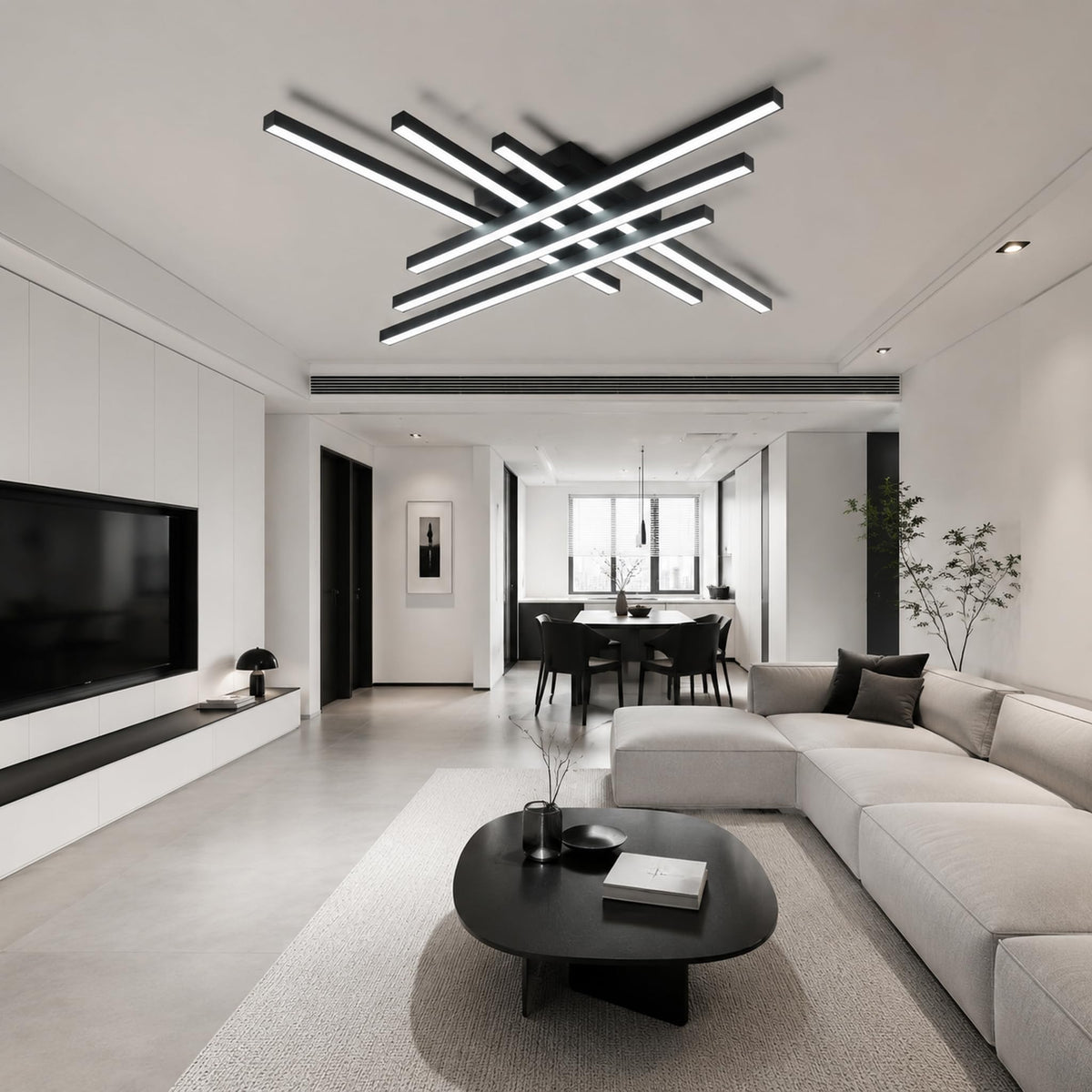 Modern LED Ceiling Lights 43.3" Black Flush Mount Ceiling Light Fixture Sputnik Dimmable Ceiling Lights with Remote Control for Bedroom Living Room Kitchen Room (6 Lights)